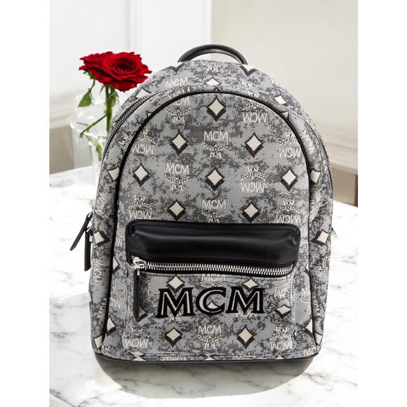 AUTHENTIC NWT MCM Vintage Jacquard Monogram Grey/Black Backpack Mini MSRP $1050 - Picture 1 of 9